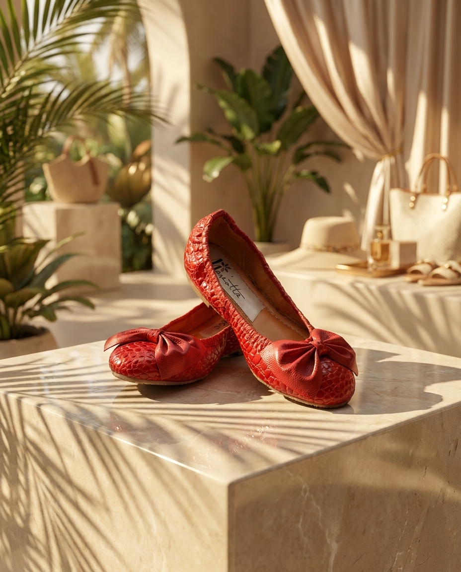 Mariotta shoes staged as a resort fashion campaign visual
